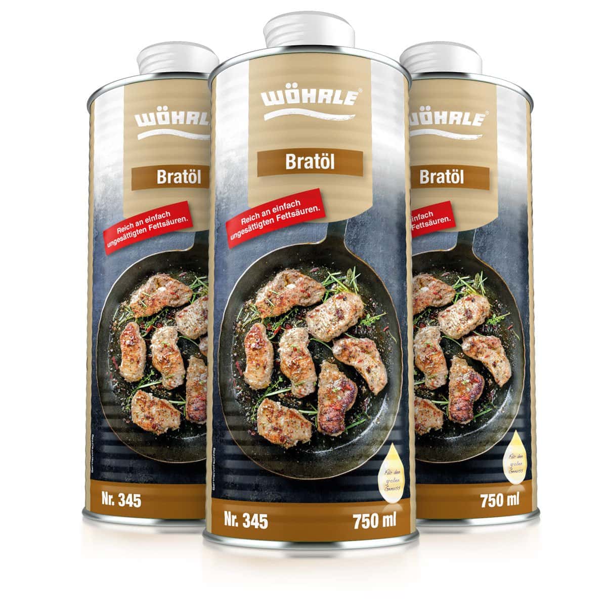 Wöhrle Bratöl 750ml Dose - 3er Pack vor weißem Hintergrund